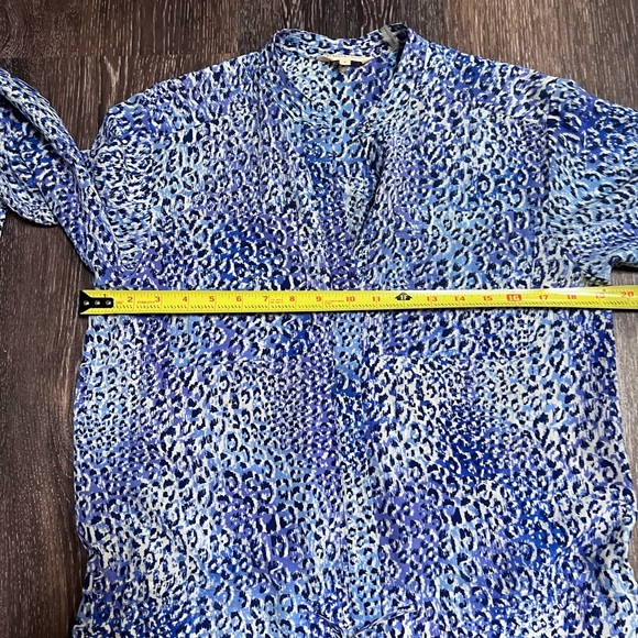 Rebecca Taylor silk long sleeve dress blue leopard print tie waist size 0 - Picture 3 of 6